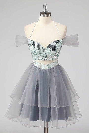 Off The Shoulder Cut Out A Line Grøn Kort Homecoming Kjole